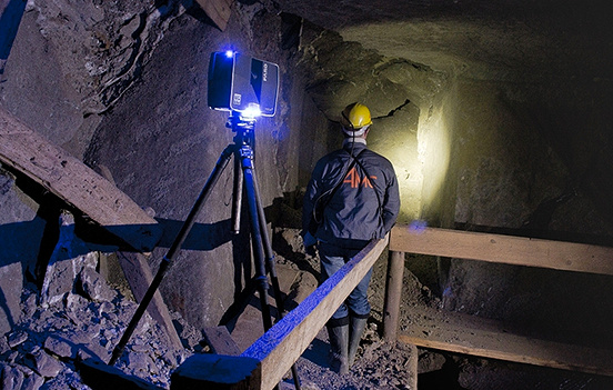 Skanowanie laserowe komory w kopalni
